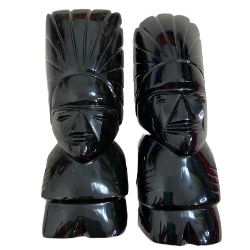 Black onyx Aztec native American Tiki chief statues/Bookends